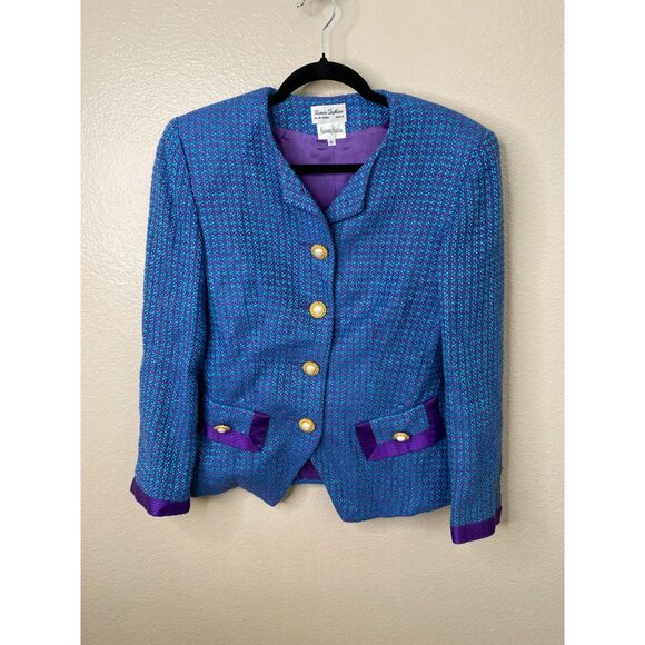 Renée Du Marr For Neiman Marcus Womens Blazer 6 Tweed Purple/Blue Rayon Vintage - Picture 2 of 6